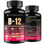 B12 with Hyaluronic Acid, Collagen and Folate – 25000 mcg B12 Complex | Maximize Absorption & Energy | Gluten Free USA Made, B1, B2, B3, B6, B7, B12 vitamins 5000 mcg Methylcobalamin - 60 Capsules