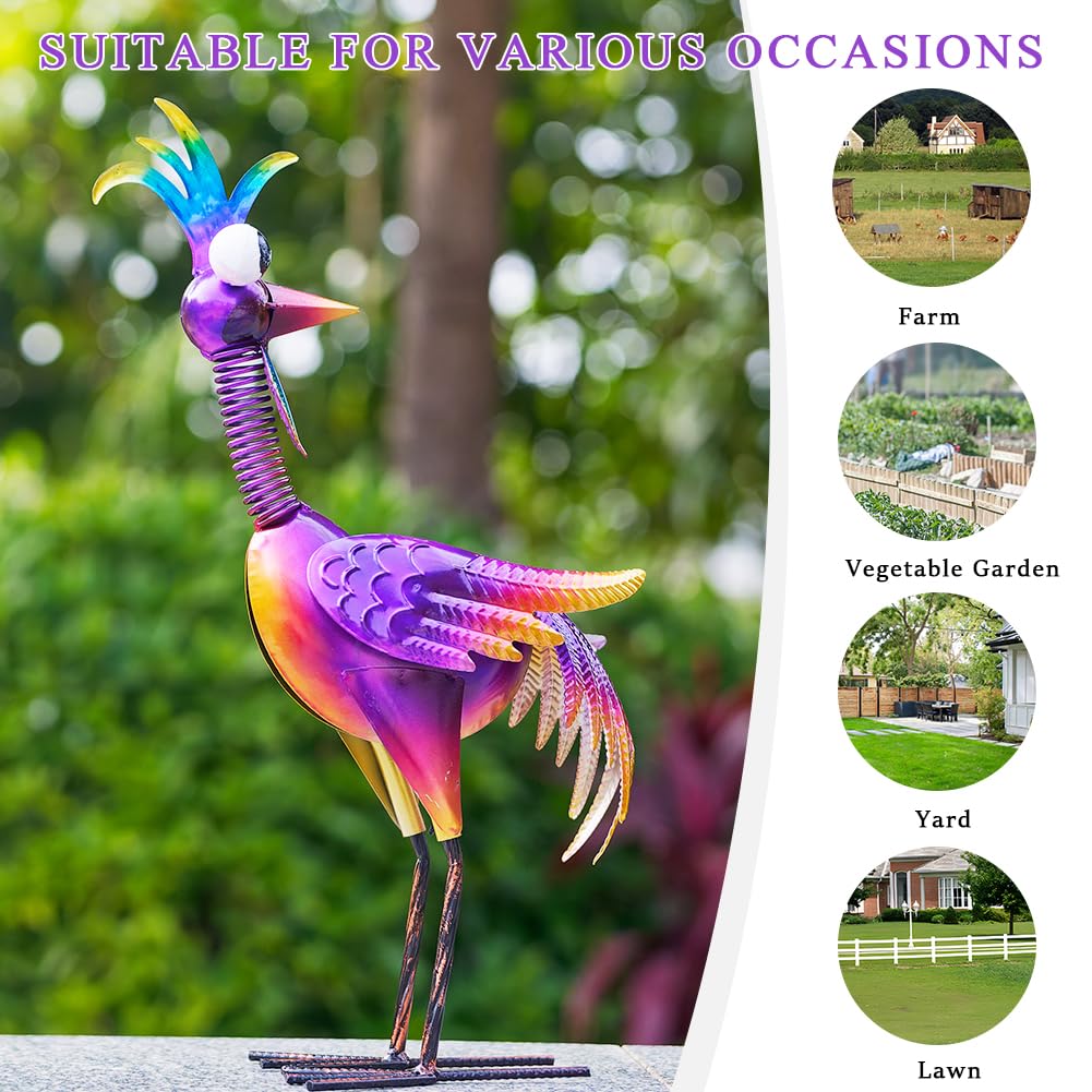giole Metal Wacky Rooster Garden Statue for, Patio, Backyard, Lawn
