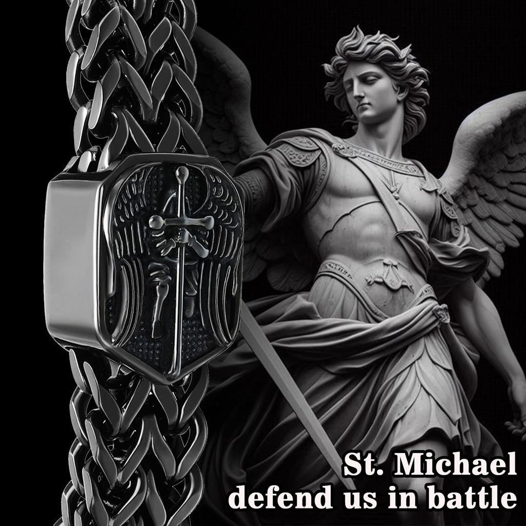 leejory Saint Michael Men's Bracelet,Stainless Steel Archangel Michael Christian Bracelet,Black Adjustable Faith Jewelry Gifts for Husband Father Boyfriend on Birthday Valentines Day