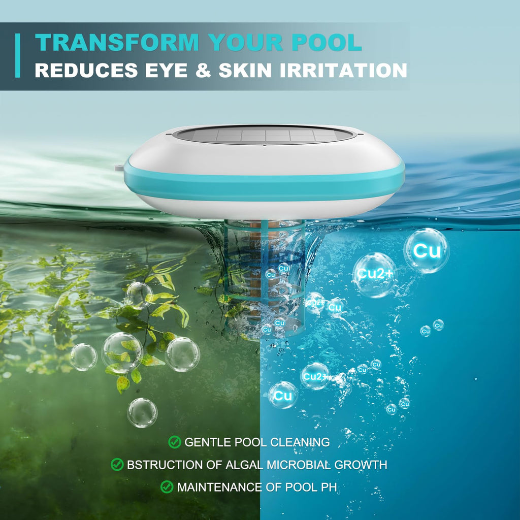 Paxwrenx Solar Pool Ionizer for Inground and Above Ground Pools, Up to 45,000 Gal - Heavy Duty 1lb Copper Anode, Reduces Chlorine & Maintenance, Saltwater Compatible Water Clarifier, Lake Blue