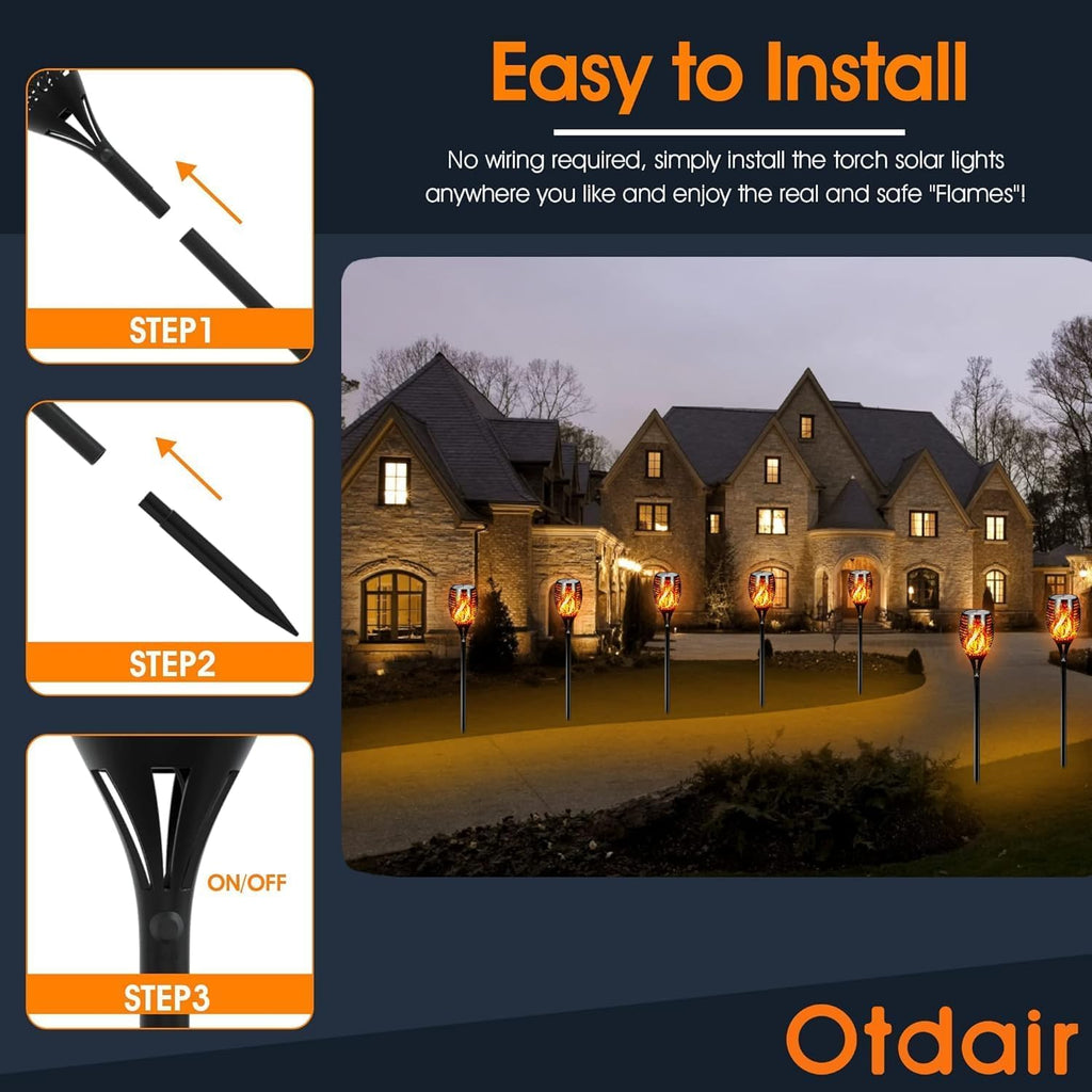 Otdair 96 LED Solar Lights Outdoor Upgraded 6 Pack, 43" Tall & Super Larger Size, Waterproof Torches for Outside, 2200mAh Solar Solar Torch Light with Flickering Flame for Path Yard Garden