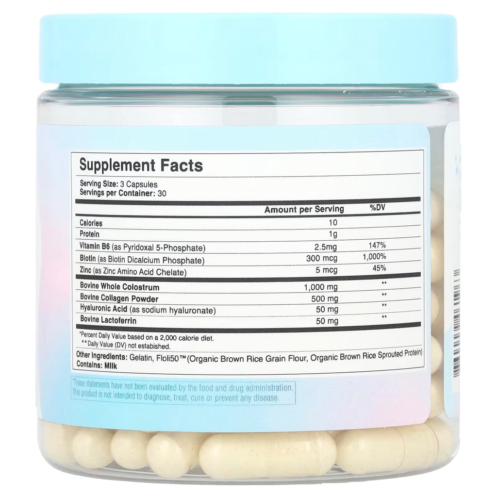 WONDERCOW Hair Skin and Nails Vitamins w/Bovine Colostrum, Collagen, Hyaluronic Acid, Biotin, Zinc, & Lactoferrin┃Supports Faster Hair Growth, Stronger Nails and Glowing Skin (30 Servings, Capsule)