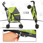 MoNiBloom 4 Wheels Pet Stroller, Easy-Fold Umbrella Shaped Dog Cat Jogger Stroller w/Storage Bag & Visible Mesh for Small/Medium Dogs Cats Lawn Green Polka Dots