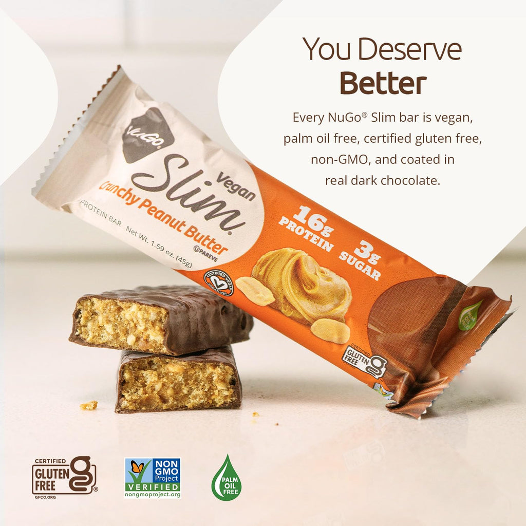 NuGo Slim 24ct Variety - Crunchy Peanut Butter 12 bars & Brownie Crunch 12 bars, 16g Protein, Keto Friendly, Gluten Free, 24 count