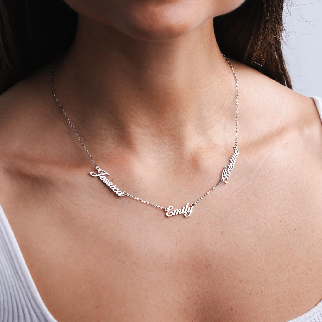 Elemtansy Mothers Day Custom Name Necklace for Women, Multiple Name Personalized 18K Gold Plated Handmade Family Necklace, Customized Jewelry Birthday Gift for Mom (3 Names)