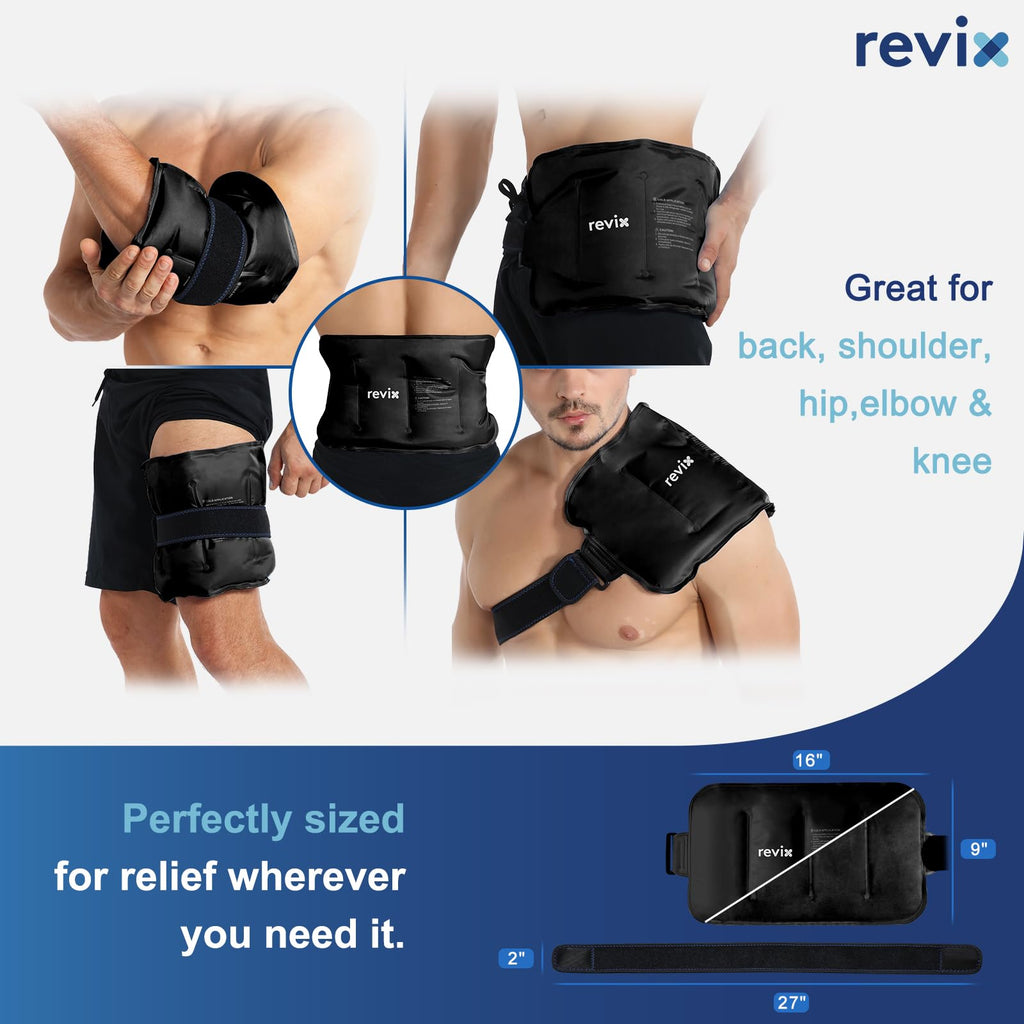 REVIX Ice Packs for Injuries Reusable Gel for Back Pain Relief (16'' X 9'')-Gel Cold Pack for Shoulder, Lower Back, Thigh & Arm, Cold Compress Therapy for Pain Relief Swelling, Bruises & Tension