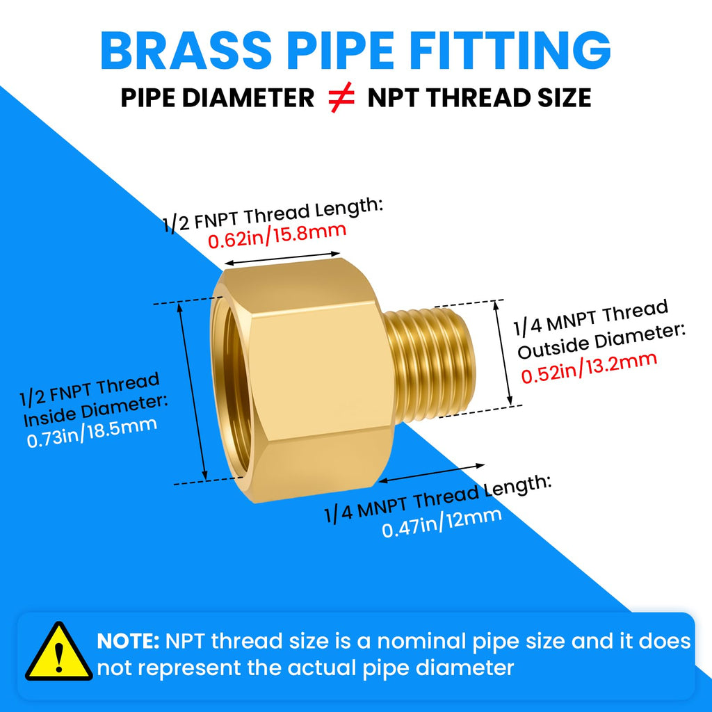 SDTC Tech 2-Pack Brass Pipe Fitting 1/4 NPT Thread Male to 1/2 NPT Thread Female Reducer Adapter, Brass Pipe Extension Connectors