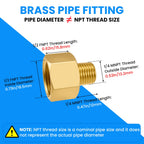 SDTC Tech 2-Pack Brass Pipe Fitting 1/4 NPT Thread Male to 1/2 NPT Thread Female Reducer Adapter, Brass Pipe Extension Connectors