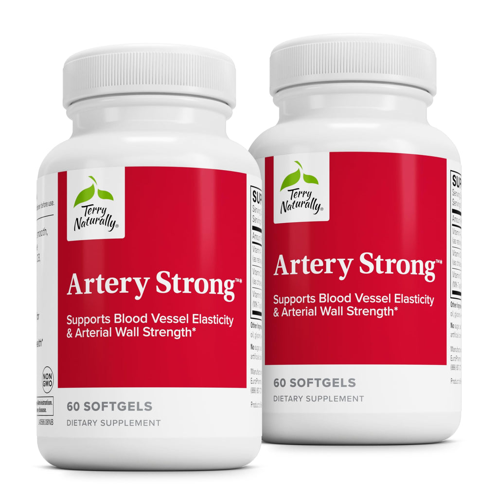 Terry Naturally Artery Strong - Cardio Health & Vascular Elasticity and Strength Support - Cardiovascular Supplement with Vitamins A & D3 - Aids Blood Vessel Elasticity - 60 Softgels (Pack of 2)