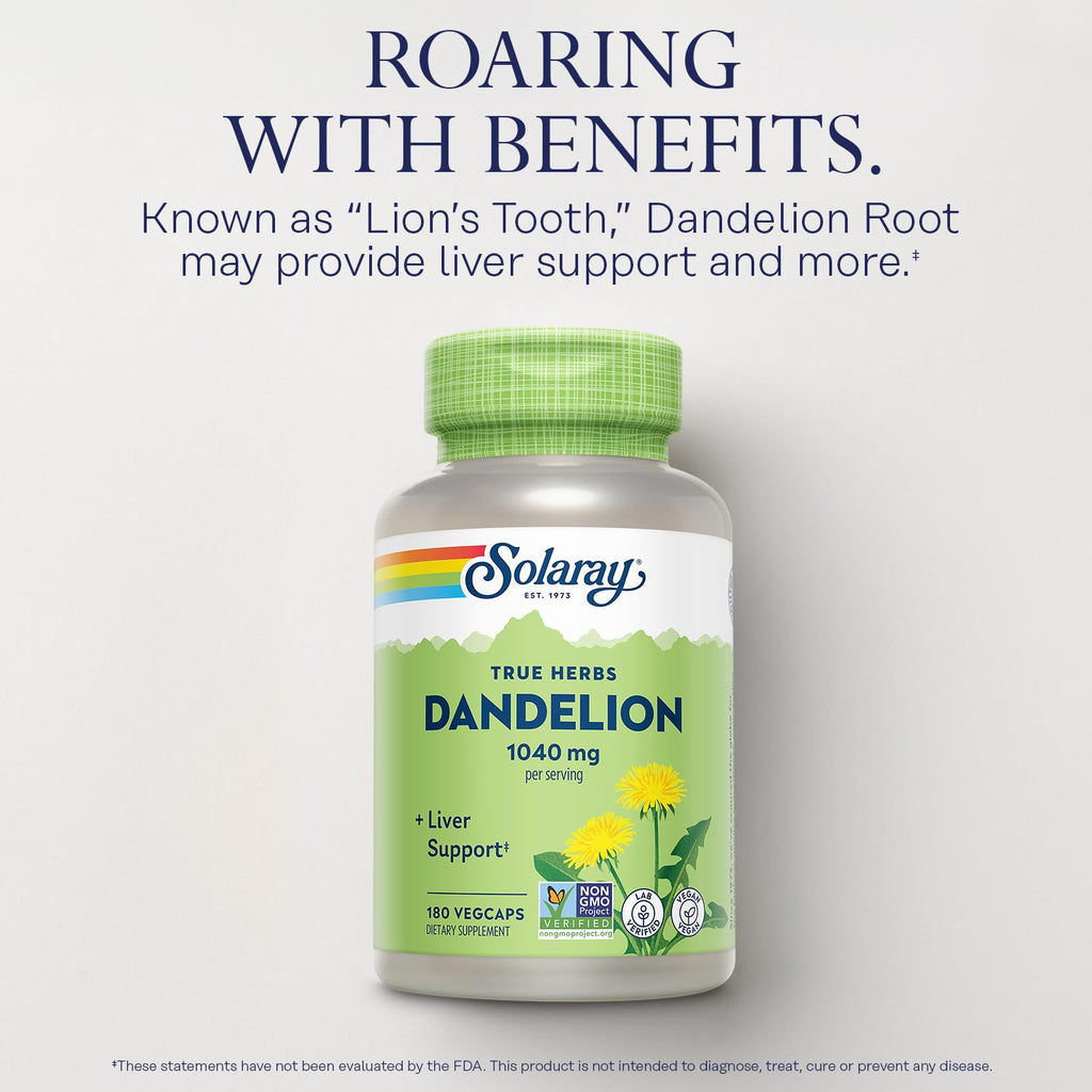 Solaray Dandelion Root 1040 mg - Natural Dandelion Root Supplement for Women and Men, Herbal Caps for Health Support, Non GMO Project Verified - 60 Vegan Capsules