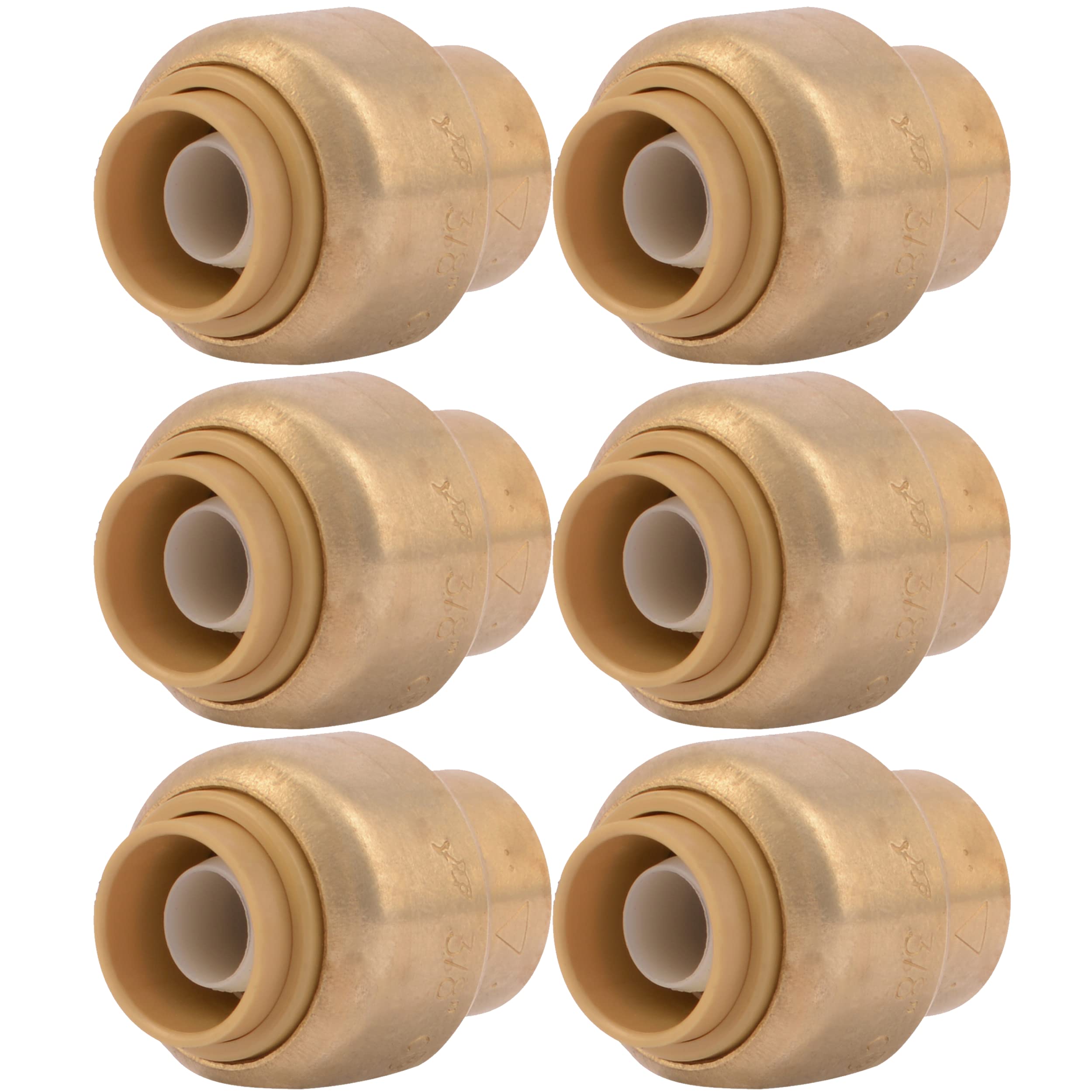SharkBite 3/8 Inch (1/2 Inch OD) Push Cap, Pack of 6, Push to Connect Brass Plumbing Fitting, PEX Pipe, Copper, CPVC, PE-RT, HDPE, U512LF