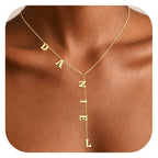 Lariat Name Necklace for Women, Personalized 18K Gold Long Y-Shaped Necklace Pendant with Letter Initial Family Choker Nameplate Necklace Mother's Day Jewelry Gift for Mom, Wife (Letter Necklace)