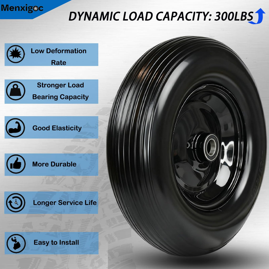 4.80/4.00-8 Solid Wheel with 1" Bore, 4.80-8 Tire with 3" Centered Hub - Complete Kit Includes Bearings & Spacers - for Wheelbarrow Log Splitter Wheel Barrel Yard Cart Garden Wagons - 2Pack