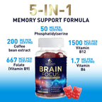 Brain Supplements for Memory and Focus with Phosphatidylserine, Nootropic Memory Supplement Gummy for Brain Health, Concentration, Mental & Cognitive Support, Focus Vitamins with B6 & B12-60 Gummies