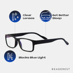 Readerest Blue Light Blocking Reading Glasses - 1.5 x Magnification Strength - Computer Eyeglasses with Thin Reflective Lens, UV Protection, Antiglare - Stylish Glasses for Men and Women - Black