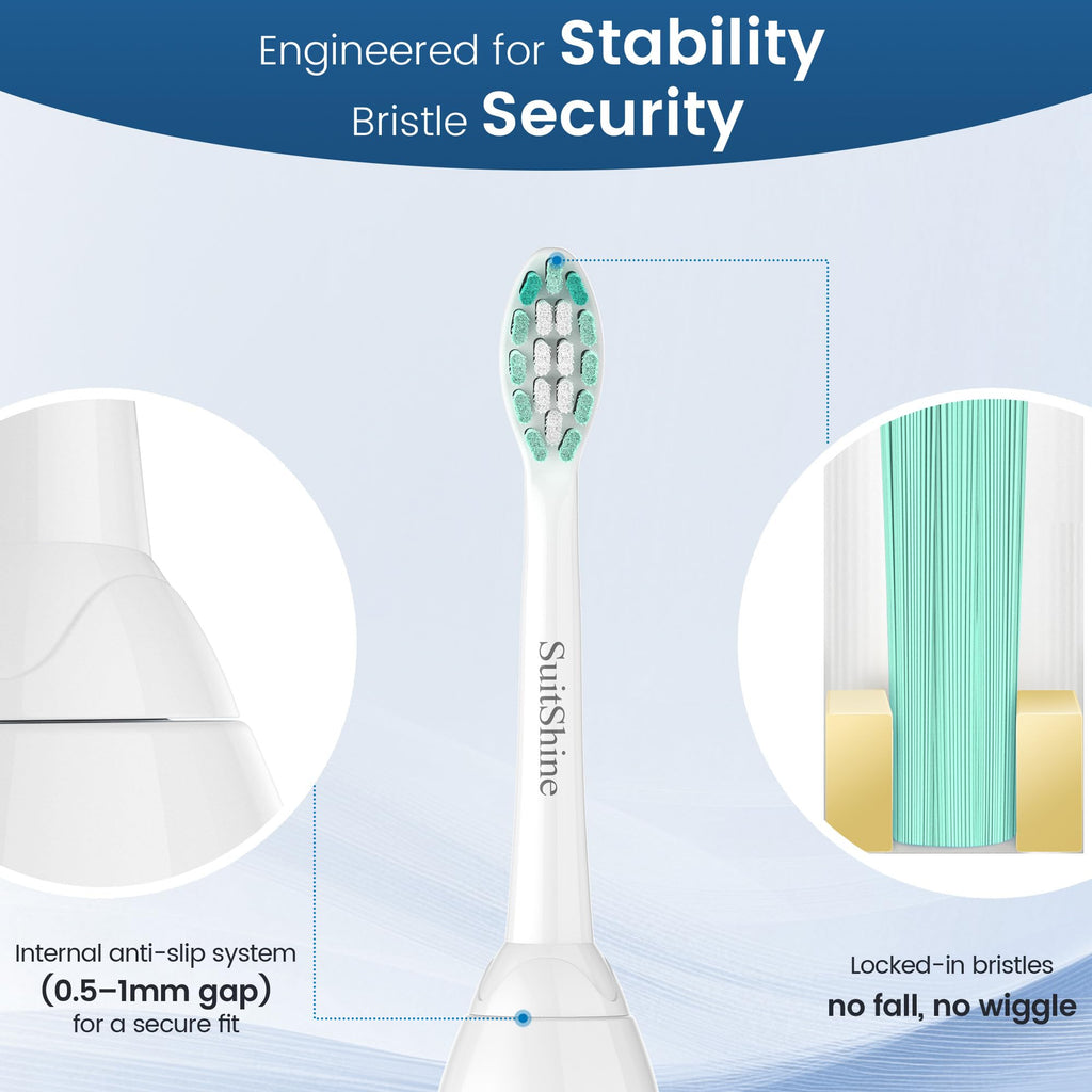 SuitShine Replacement Toothbrush Heads Compatible with Philips Sonicare and More Click-on Handles 6 Pack White
