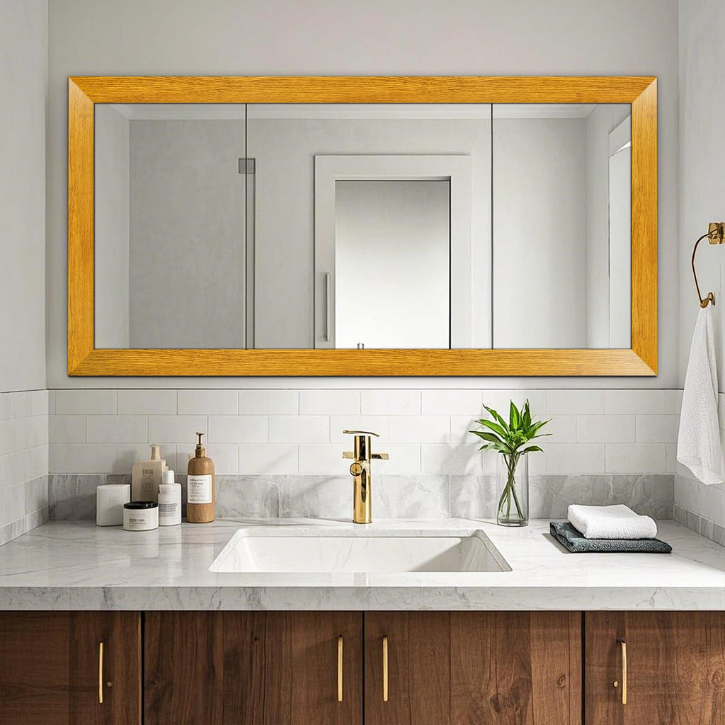 DESOMINOR 27FT Black Border Peel &Stick Black Wood Grain Wallpaper Border Removable Waterproof Bathroom Mirror Frame Sticker (Yellow, 3.2'' x 324'')