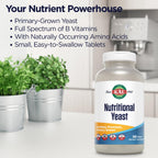 KAL Nutritional Yeast Supplement, Fortified w/ B12, Biotin, Folic Acid, Other B Vitamins, Naturally Occurring Amino Acids, Healthy Hair, Skin & Energy Support, Vegan, Gluten Free, 83 Serv, 500 Tablets