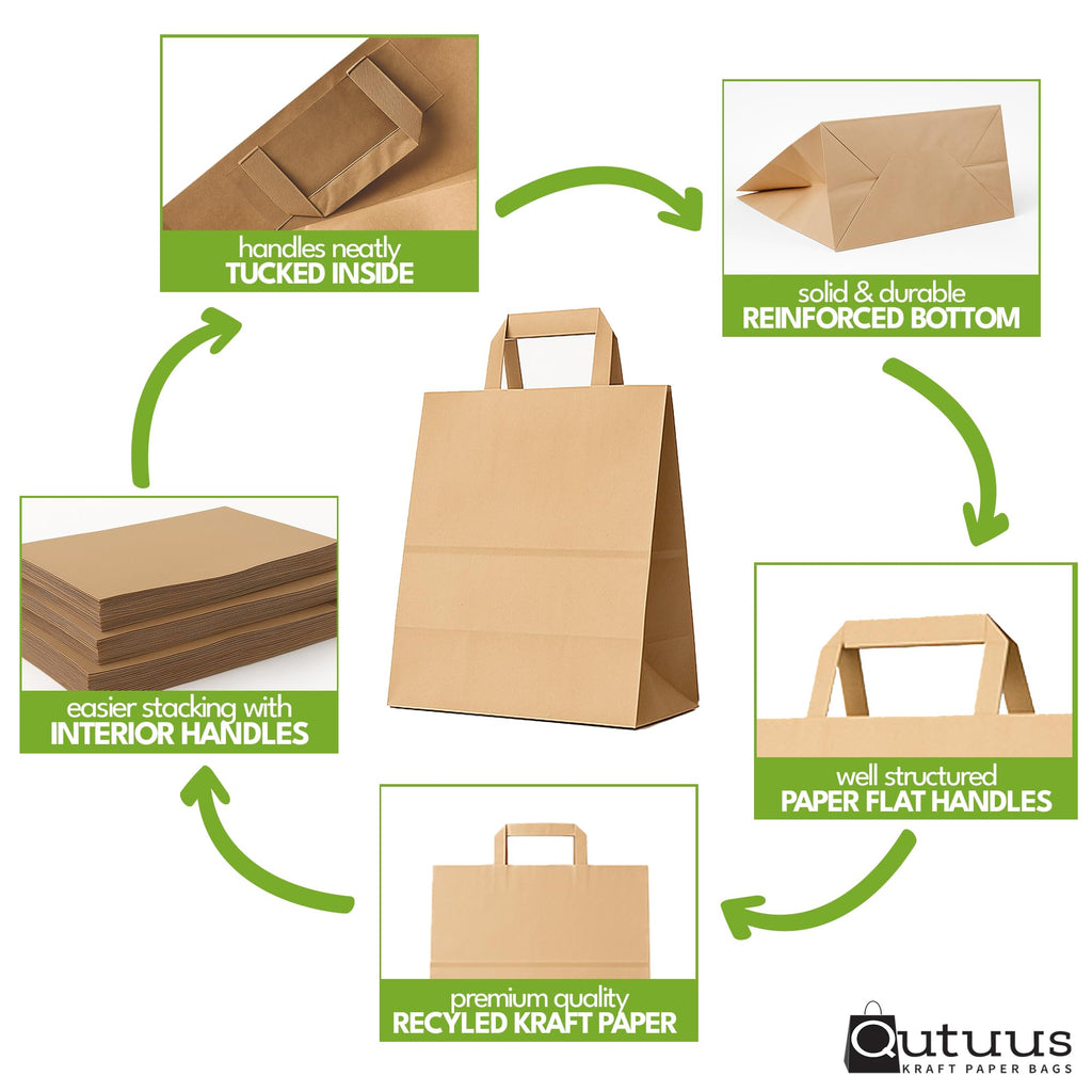 Large Paper Bags with Handles - 300 Pcs 16x6x12 Kraft Paper Bags, Kraft Shopping Bags for To Go, Takeout, Retail, Brown Paper Bags