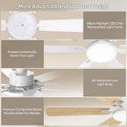 52 Inch Ceiling Fans with Lights, 6 Double Sided Blades, Ultra Quiet Reversible DC Motor, Remote & APP Control, 6 Speeds, 3CCT Dimmable LED with Memory Function, Downrod Mount for Living Room, White