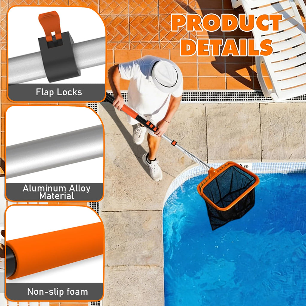 LAANPOLE Telescopic Pool Pole, 16ft Heavy Duty Swimming Pool Pole, Adjustable Pool Cleaning Pole for Skimmer Nets, Vacuum Heads and Brushes