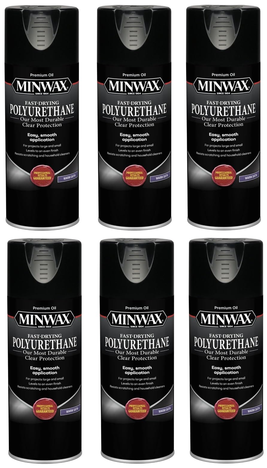 6 Pack of 11.5 oz Minwax 33060 Clear Fast-Drying Oil-Based Polyurethane, Warm Satin
