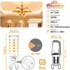 winshine 10 Pack Dimmable G9 LED Light Bulb 3000K Warm White, 4W G9 Base Chandelier Light Bulb Soft White, T4 40Watt Halogen Replacement G9 Bi Pin Base, CRI85 120V 360° Beam Angle