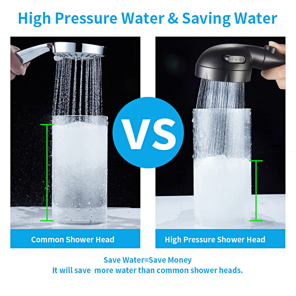 KAIYING High Pressure Handheld Shower Head with ON/OFF Pause Switch, 3 Spray Modes Shower Wand with Shut Off Button, Removable Camper Shower Head with Hose and Adjustable Angle Bracket (Black)
