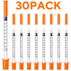 JIUPULL 30PACK U-100 Syringes, 30G 5/16" (8mm) 1ml/cc Disposable Syringe