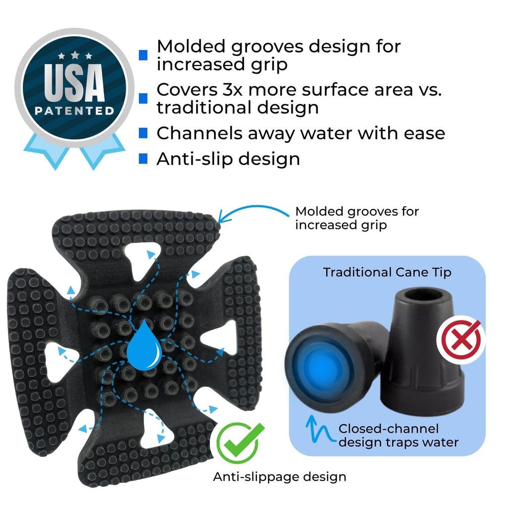 MDUB Medical All Terrain Tip - Heavy Duty Design Cane or Crutch Tip - Sand, Snow, Dirt, and Rain Tip - 3/4" | Black | 1 Pack
