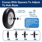 Sutmorly 4.80/4.00-8 Tire, 14.5" Flat Free Wheelbarrow Tire and Wheel, 5/8" 3/4" Bearings Solid Replacement Tires, 3" -7" Centered Hub, Universal Fit 3.50/3.00-8, 4.00-6 Trolley Dolly Go Kar, 2 Pack