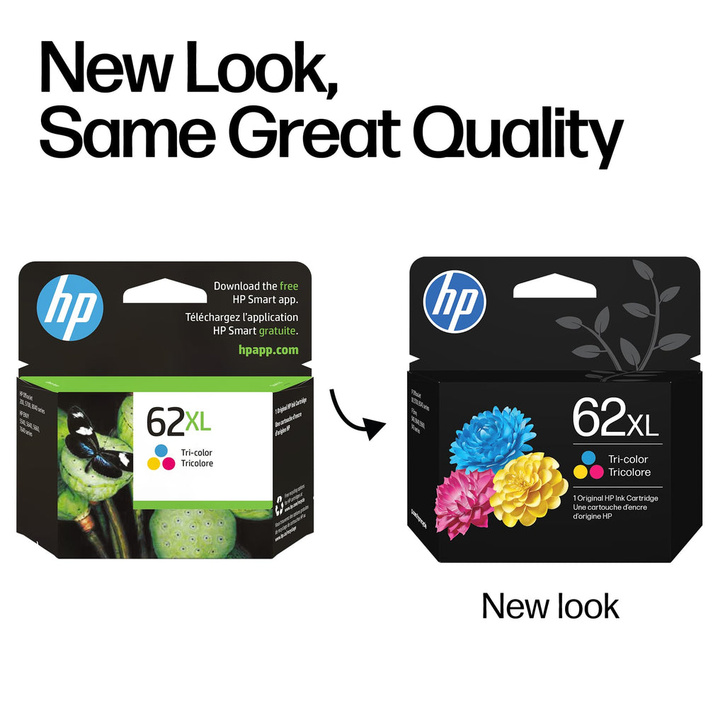 HP 62XL Tri-Color High-Yield Ink | Works with Envy 5540, 5640, 5660, 7640, OfficeJet 5740, 8040, Mobile 200, 250 | C2P07AN | Packaging May Vary