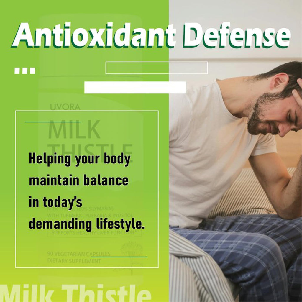 gmpdose Uvora - Milk Thistle Detox.UVORA Milk Thistle Extract 300 mg, Extract with Vitamin C, Inositol & Pueraria, Liver Detox Support, Antioxidant Support, 90 Capsules