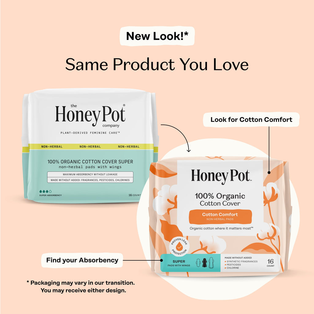 The Honey Pot Company - 64ct - Sanitary Pads for Women - Non-Herbal Heavy Overnight w/Wings - Organic Cotton Cover & Ultra-Absorbent Pulp Core - Feminine Care