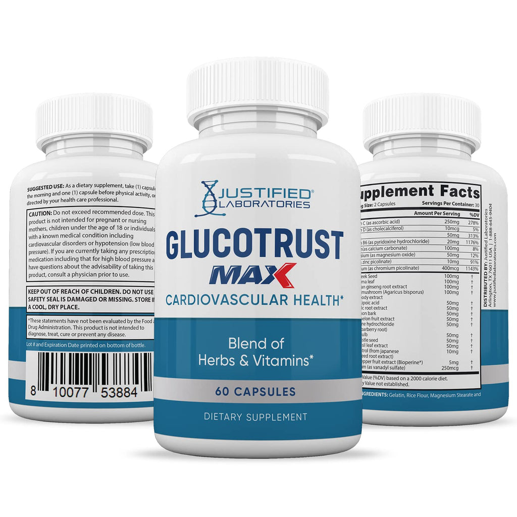 Justified Laboratories (5 Pack) Glucotrust Max 1295MG Formula Supplement Pills 300 Capsules