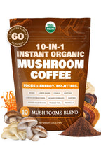 10-in-1 USDA Certified Organic Mushroom Coffee Instant, Instant Mushroom Coffee Brazilian Dark Roast for Better Energy, Focus, Gut Health, 60 Servings Regular Caffeine - ShroomDNA