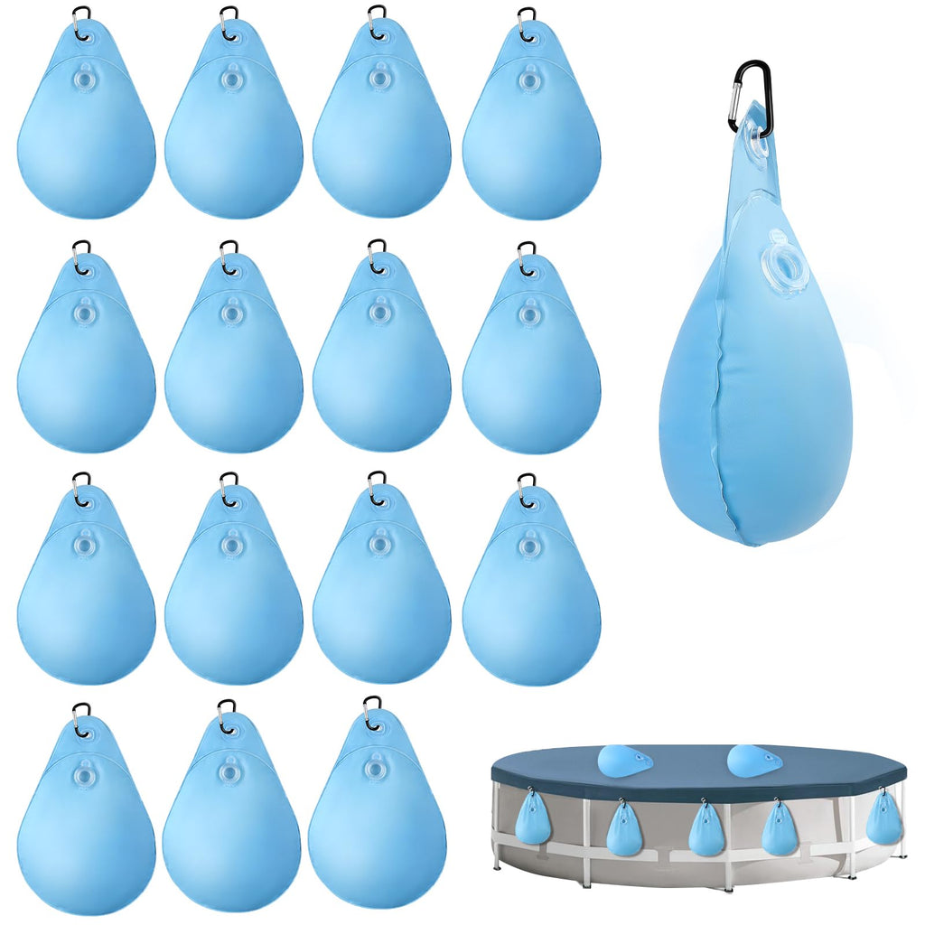 16 Pack Pool Cover Weights with Hooks, Leakproof Swimming Pool Cover Hanging Bag Thick PVC Pool Water Bags, Antifreezing Winter Pool Tarp Weights for Above Ground Pool Cover