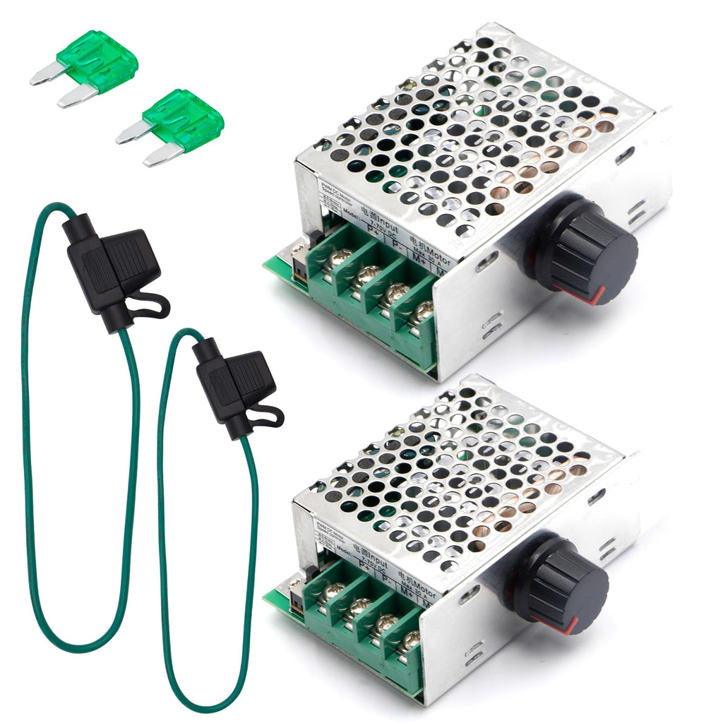 RioRand 7-70V PWM DC Motor Speed Controller 30A - Low Heat Aluminum Housing for Brushed DC Motors, DIY Projects & Small Electric Devices (Extra Fuse Included) 2PCS