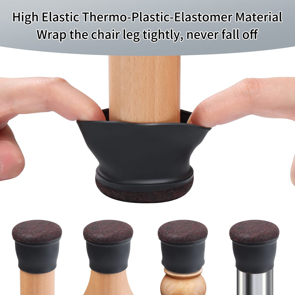 Ezprotekt 24 Pcs Extra Large Chair Leg Floor Protectors for Hardwood Floors, Felt Furniture Pads Covers, Floor Protectors for Chair, Round Bar Stool Leg Protectors Caps (XL Fit: 1.4"-1.65", Black)