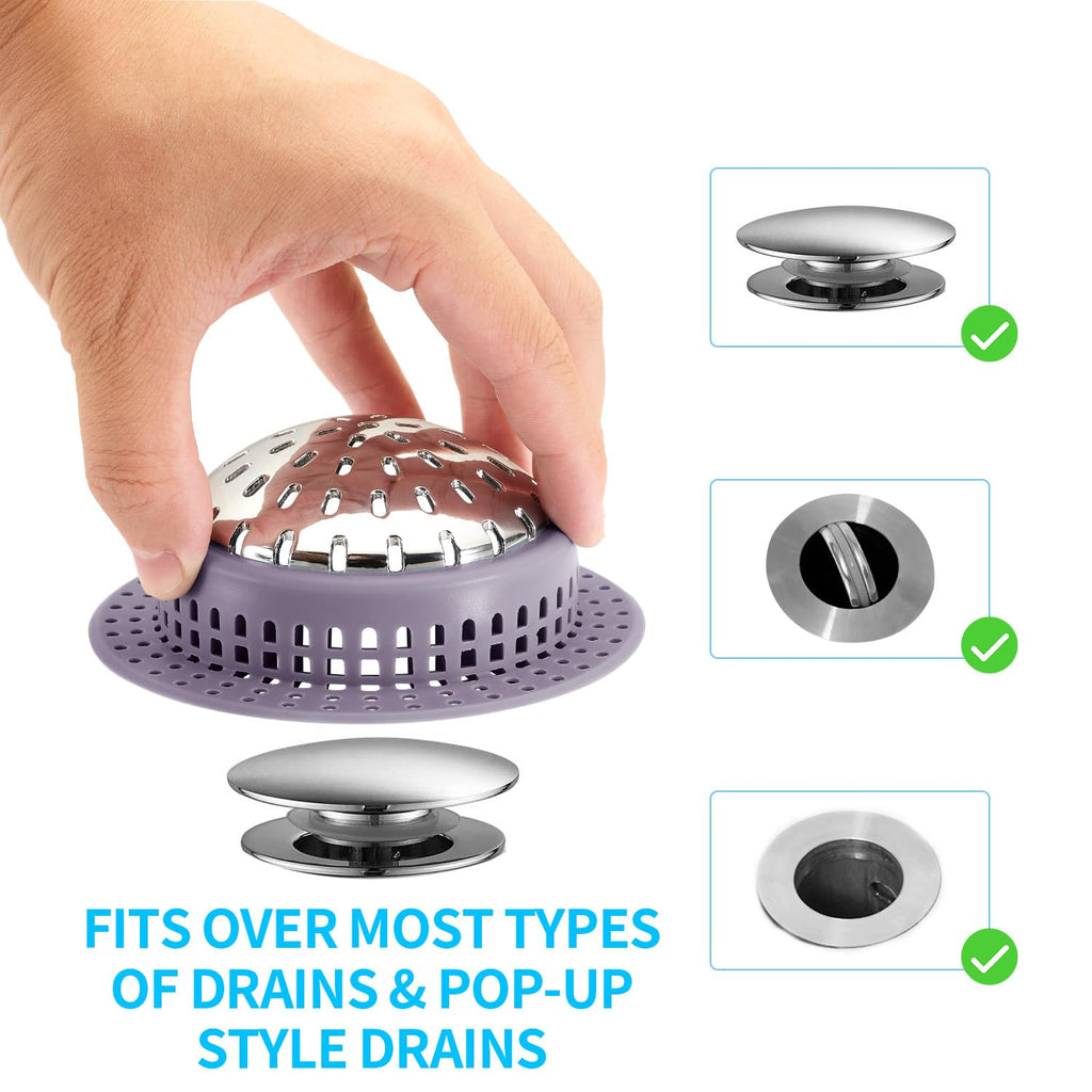 Aluvor Bathtub Drain Hair Catcher Shower Drain Cover Sink Drain Protector for Pop-Up & Regular Drains, Purple