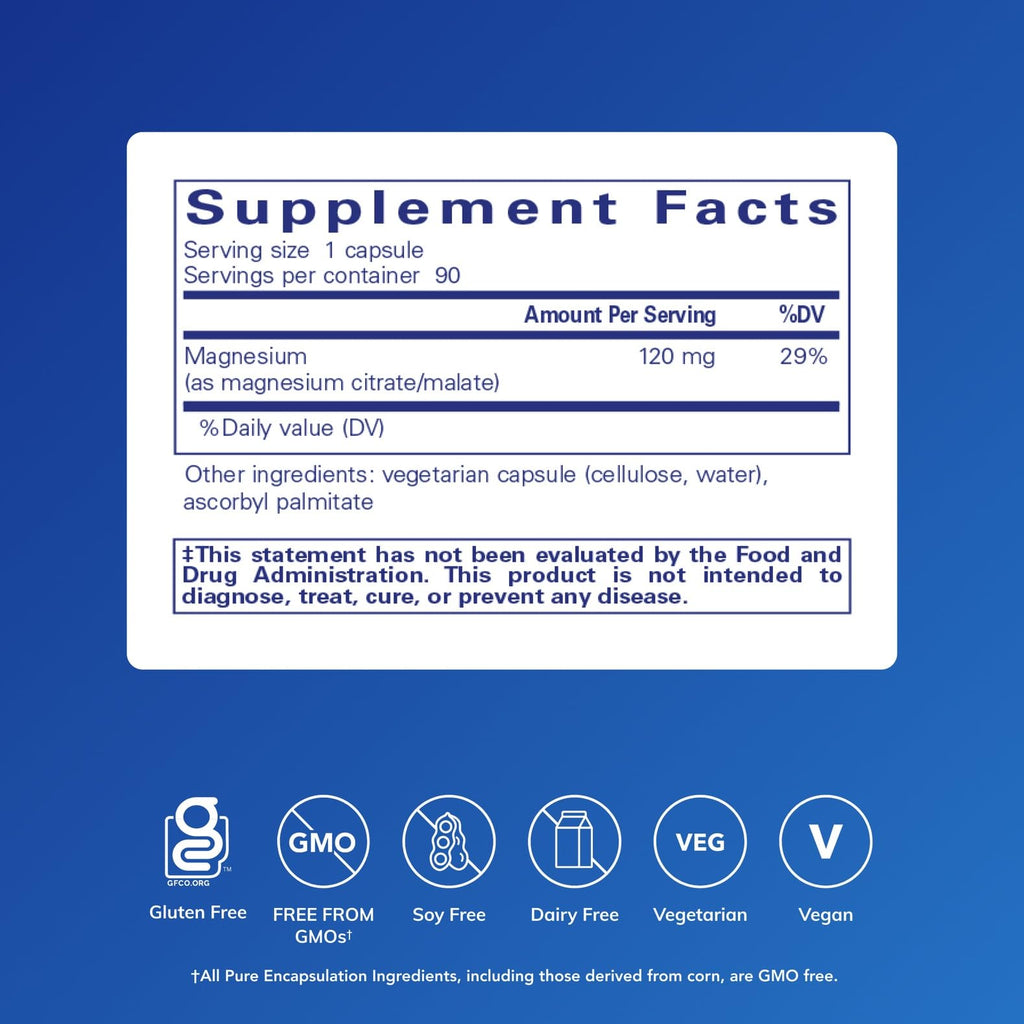 Pure Encapsulations Magnesium (Citrate/Malate) - Magnesium Supplement to Support Nutrient Utilization, Energy, Bones & Heart Health* - with Magnesium Citrate & Malate - 90 Capsules