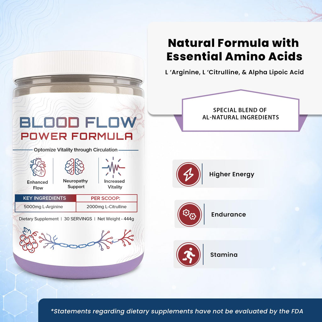 The Blood Flow Power Formula Neuropathy Drink Powder, High Concentration of L ‘Arginine and Citrulline, to Boost Circulation and Support Neurological Health – 444 Grams/30 servings
