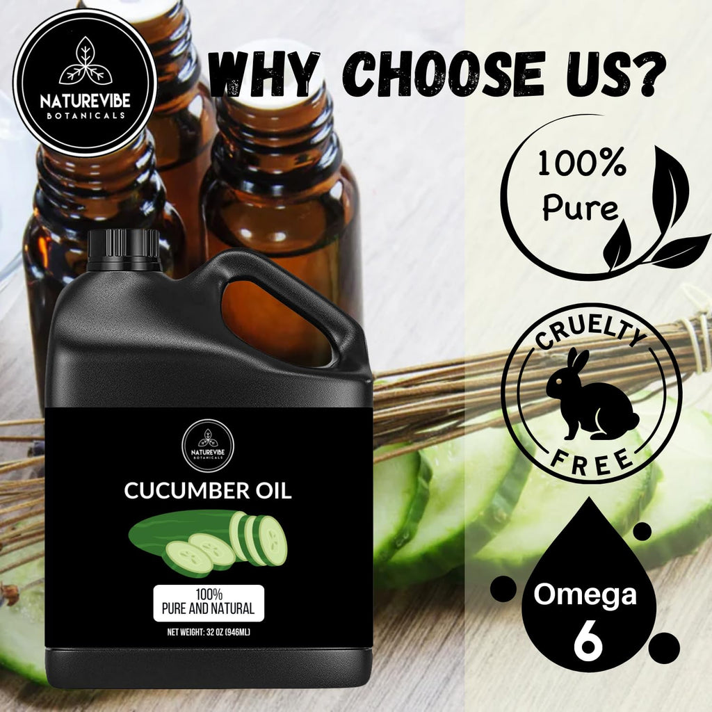 Naturevibe Botanicals Cucumber Oil 32 Ounces | 100% Pure and Natural | Great for Skin Care and Hair Care