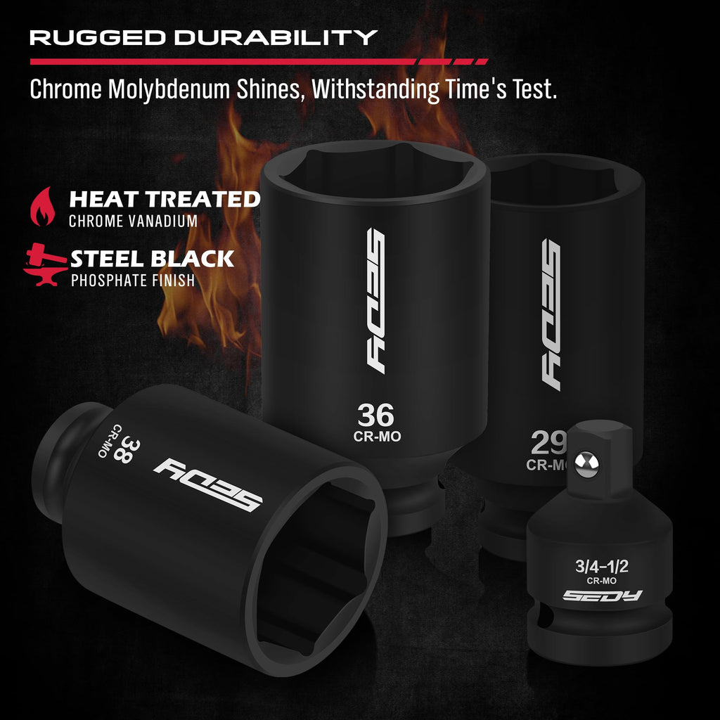 1/2 Drive Deep Impact Socket Set: 11-Piece Metric Size Wheel Axle Nut Wrench Metric Large Jumbo 27mm 29mm 30mm 31mm 32mm 33mm 34mm 35mm 36mm 38mm Spindle Joint High Torque Truck Bearing Locknut