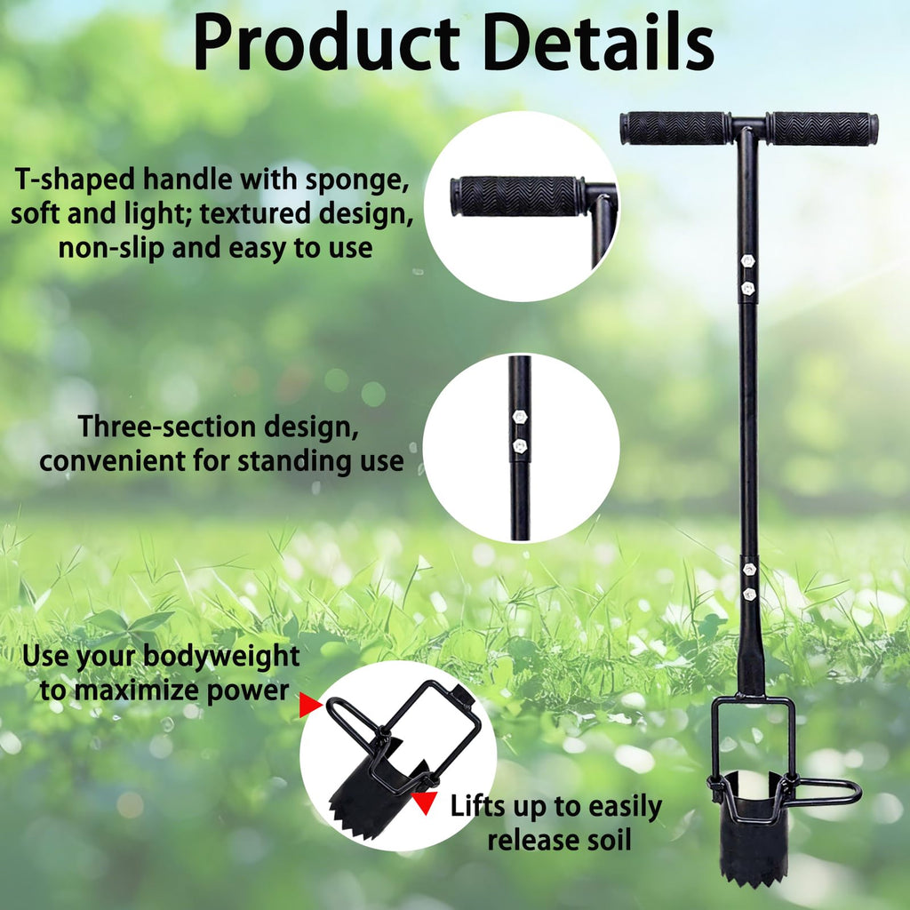 Bulb Planter Tool Long Handle,Soil Sampler Lawn Aerator with Soft Grip,Serrated Base Gardening Bulb Transplanter,Heavy Duty Sod Plugger for Digging Holes to Plant Daffodils,Tulips, Iris