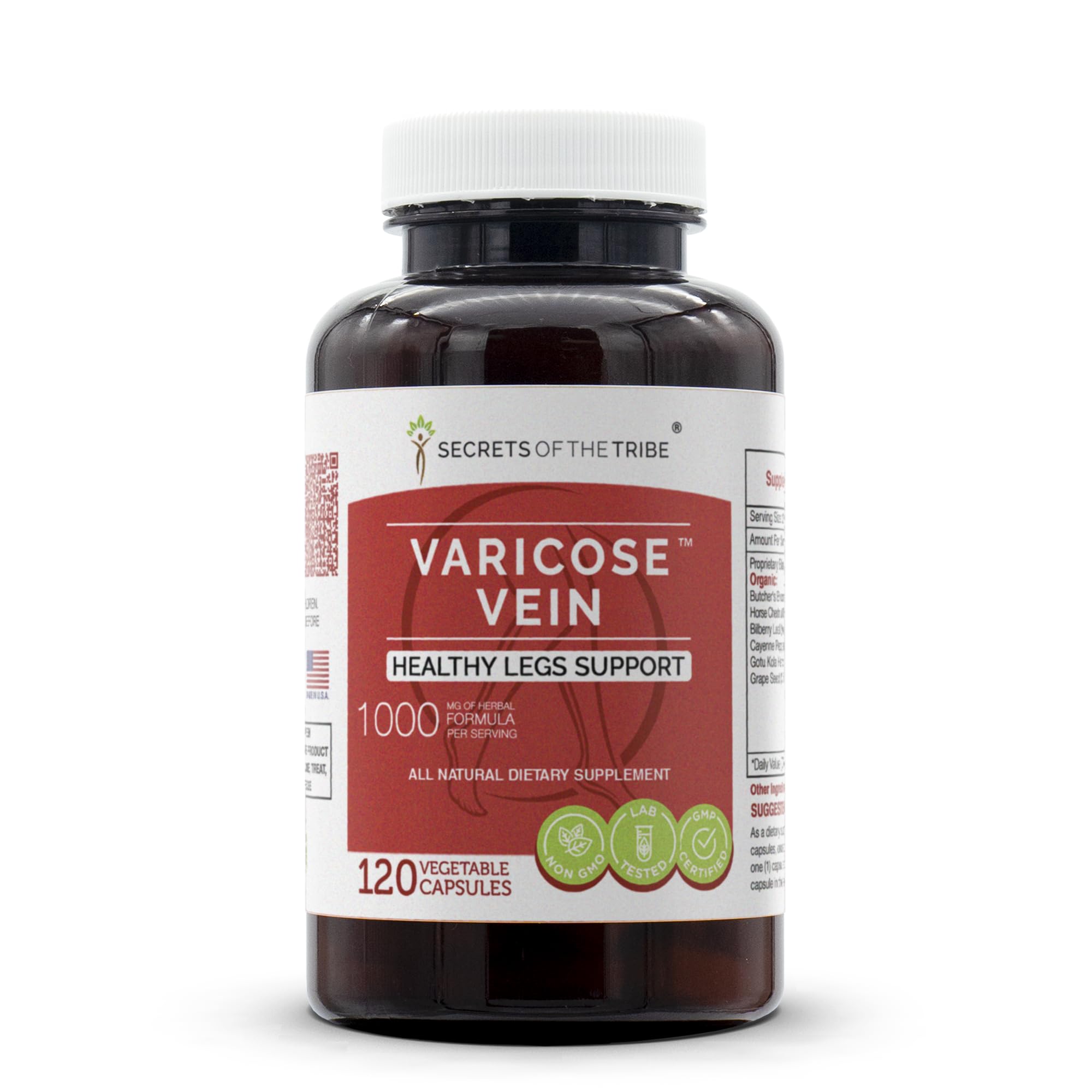 Secrets of the Tribe - Varicose Vein, Healthy Legs Support, Herbal Supplement Blend (120 Capsules)