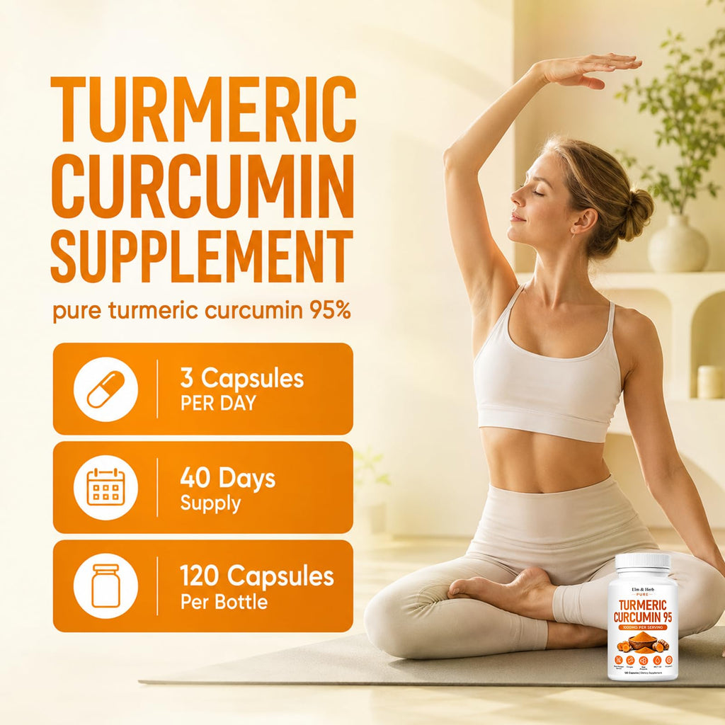 Elm & Herb Pure Turmeric Curcumin 95, Turmeric Curcumin Supplement with Black Pepper, Bee Propolis, Ginger, Fat Soluble Vitamin C (2)
