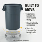 Kleen Commercial Brute Heavy-Duty Round Trash Can, 44-Gallon, Gray, Utility Garbage Container, Landscapers/Construction Sites/Restaurants/Offices/Warehouses Made in USA