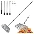 18-Inch Wide Heavy Duty Adjustable Metal Leaf Rake, 62-Inch Long Handle Garden Rake for Lawns, Grass, Flower Beds & Outdoor Yard Cleanup