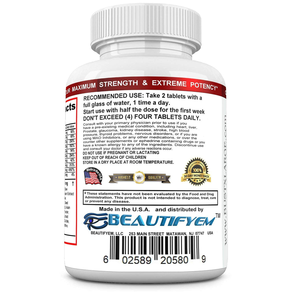 BEAUTIFYEM Bust X-Large Breast Enlargement, Breast Enhancer, Bust Enhancement Pills - Enjoy Larger, Fuller, Firmer Breasts. (Not a Breast Cream). 1 Month Supply
